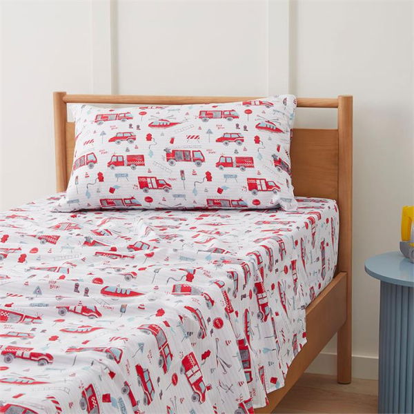 Adairs Kids Transport Rescue Crew White Sheet Set (White Queen)