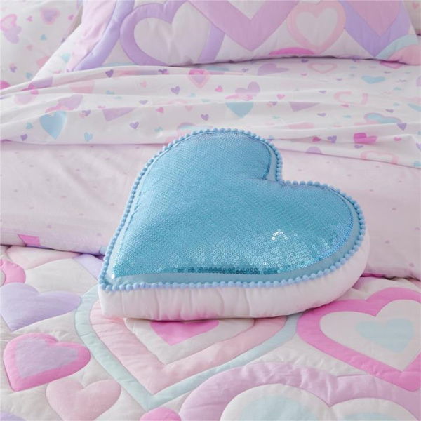 Adairs Blue Kids Trimmed Glitzy Heart Cushion