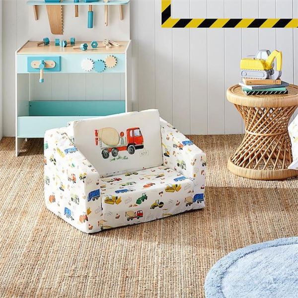 Adairs Kids Truck Town Flip Out Sofa - White (White Flip Out Sofa)