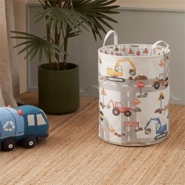 Adairs Kids Truck Town Printed Basket - Grey (Grey Basket)