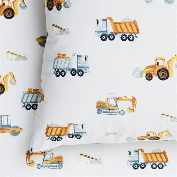 Adairs White Under Construction Kids Cot Sheet Set