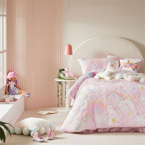 Adairs Pink Cot Kids Unicorn Squad Pink Quilted Quilt Cover Set