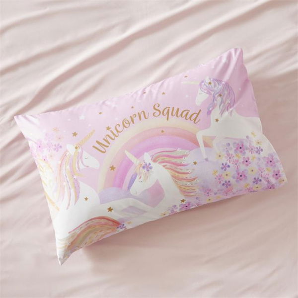 Adairs Pink Standard Kids Unicorn Squad Text Pillowcase Pink