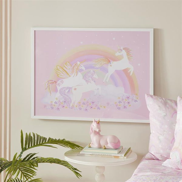 Adairs Pink Wall Art Kids Unicorns and Rainbows