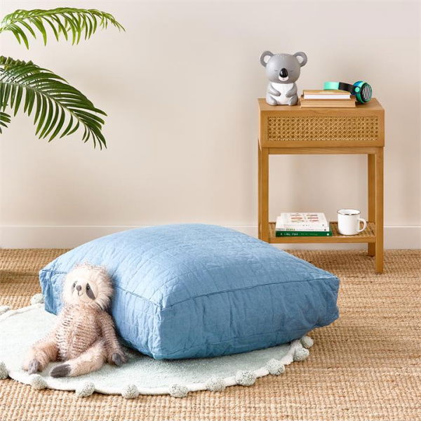 Adairs Kids Vintage Washed Linen Denim Floor Cushion - Blue (Blue Floor Cushion)