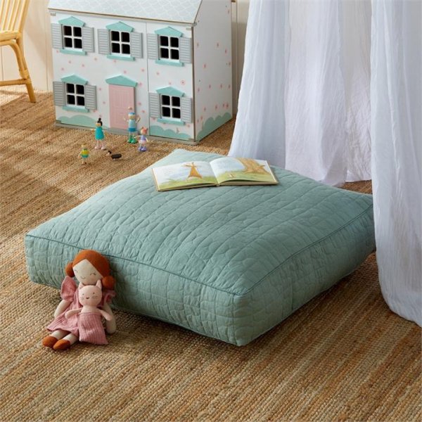 Adairs Eucalyptus Green Kids Vintage Washed Linen Floor Cushion
