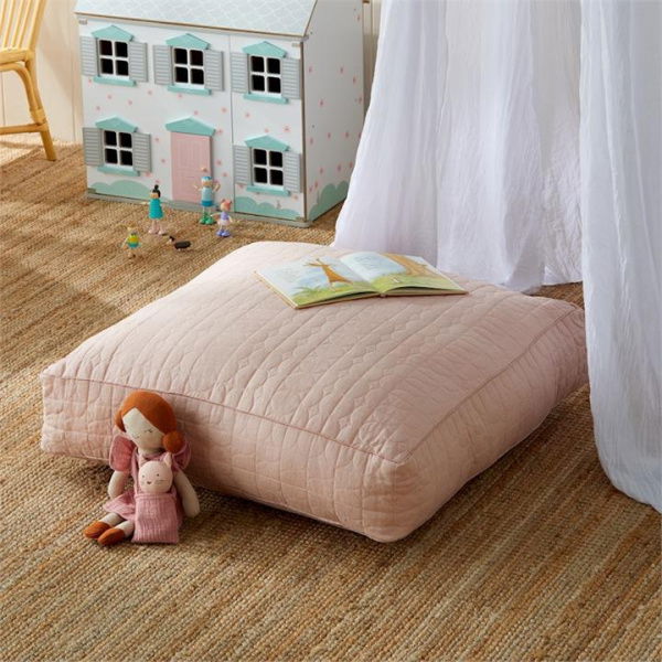 Adairs Nude Pink Kids Vintage Washed Linen Floor Cushion 65x65cm