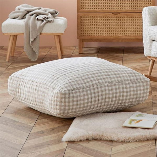 Adairs Natural Kids Vintage Washed Linen Linen Check Floor Cushion