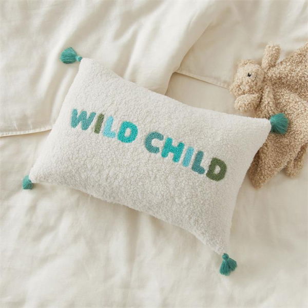 Adairs Blue Cushion Kids Wild Child Sage Boucle Text Cushion Blue