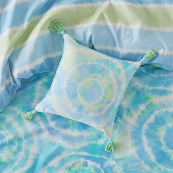 Adairs Blue Cushion Kids Zephyr Aqua Tie Dye Textured Cotton Cushion Blue