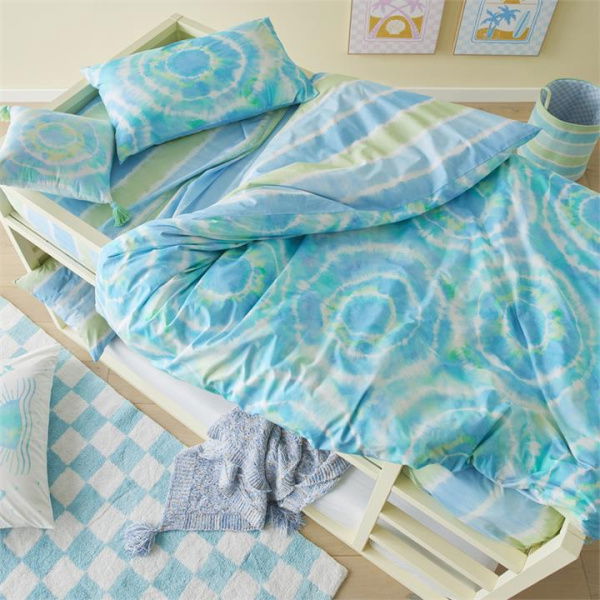 Adairs Blue Kids Zephyr Tie Dye Aqua Double Quilt Cover Set