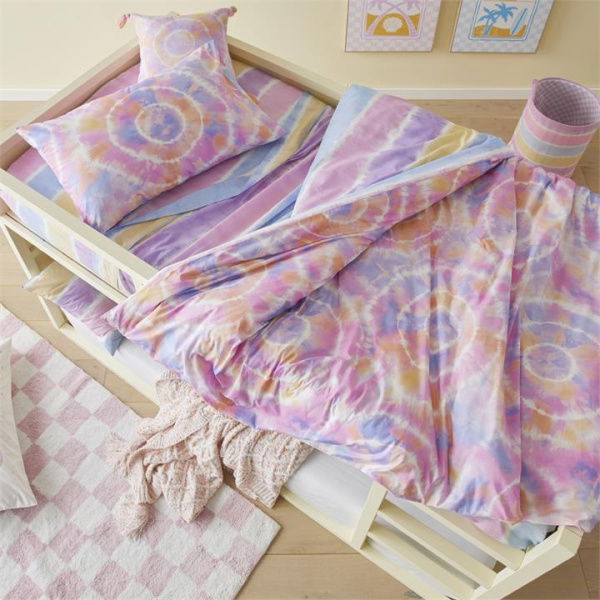 Adairs Pink Double Kids Zephyr Tie Dye Bubblegum Quilt Cover Set Pink