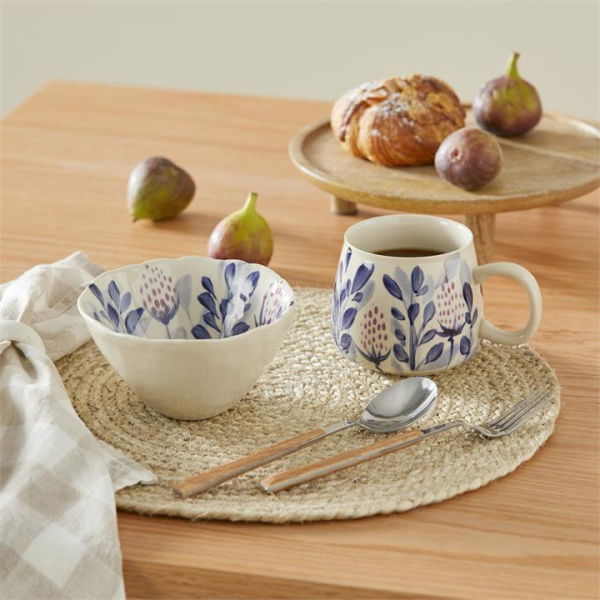 Adairs La Fleur Blue Leaves Servingware - White (White Dip Bowl)