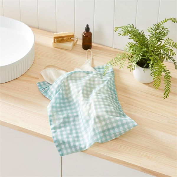 Adairs Green Large Laundry Sage Gingham Wash Bag Green