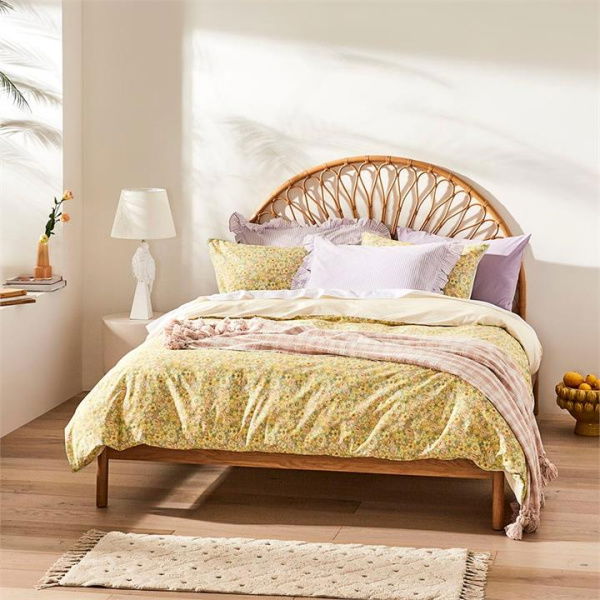 Adairs Leila Lemon Drop Floral Quilt Cover Set - Yellow (Yellow Single)