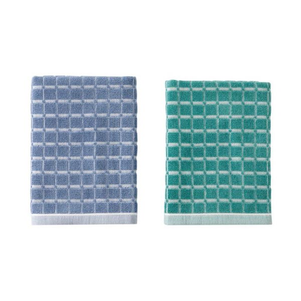 Adairs Levi Blue & Teal Cotton Bamboo Tea Towel Pack of 2 (Blue Pack of 2)