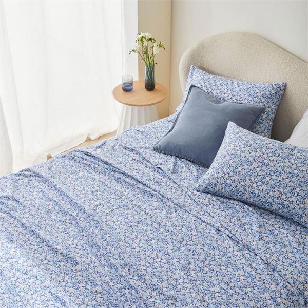 Adairs Libertine French Blue Printed Sheet Set (Blue King Extra Depth)