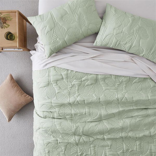 Adairs Lily Pad Quilted Green Quilt Cover Set (Green Queen)