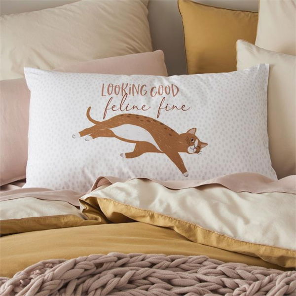 Adairs White Standard Looking Good Feline Fine Text Pillowcase Each