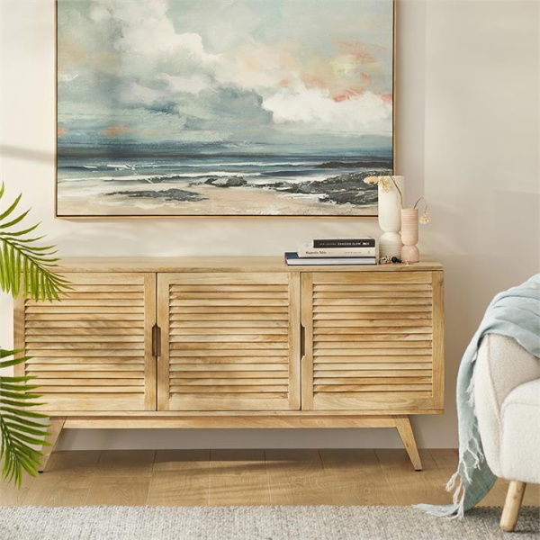 Adairs Natural 3 Door Sideboard Louvre Natural Sideboard