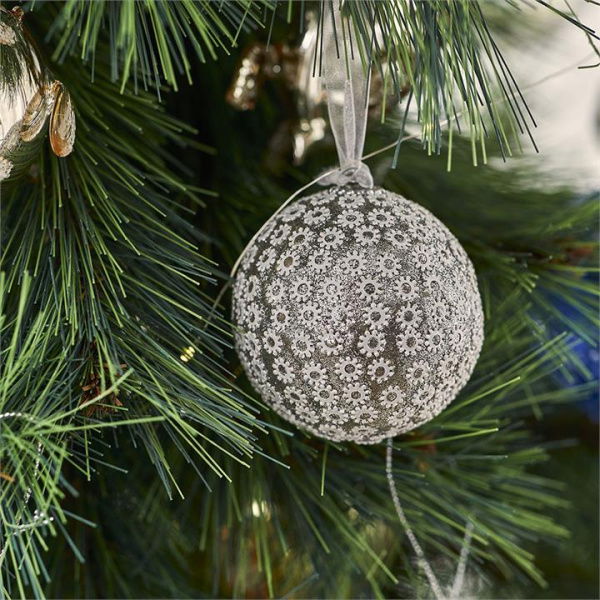 Adairs Grey Small Luxe Daisy Silver Bauble