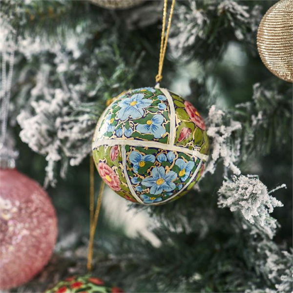 Adairs Luxe Patchwork Artisanal Papier Mache Bauble - Green (Green Bauble)