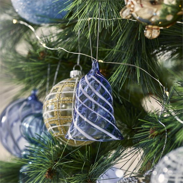 Adairs Blue Ornament Luxe Swirl Blue & White Glass Bell Ornament