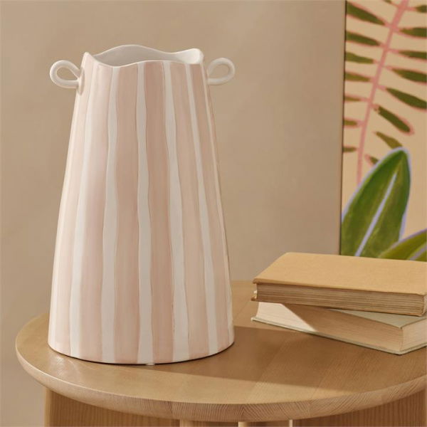 Adairs Lyon Blush Stripe Vase - Pink (Pink Vase)