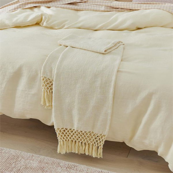 Adairs Yellow Throw Macrame Lemon Sorbet Knot Marle Throw Yellow