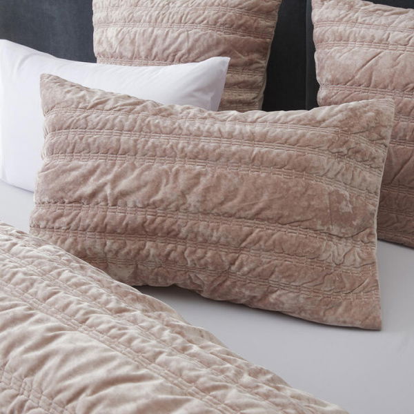 Adairs Maeve Blush Velvet Quilted Pillowcases - Pink (Pink European Pillowcase Each)