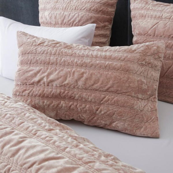 Adairs Maeve Blush Velvet Quilted Pillowcases - Pink (Pink King Pillowcase Each)