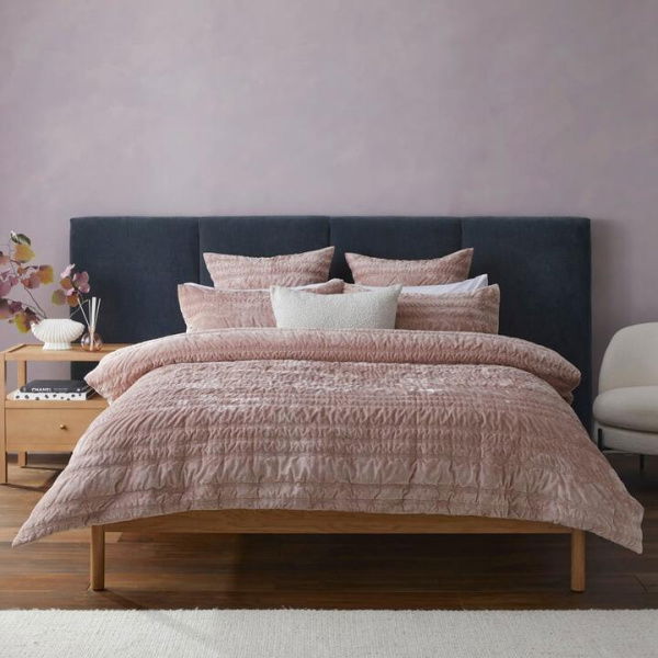 Adairs Maeve Blush Velvet Quilted Quilt Cover - Pink (Pink Double)