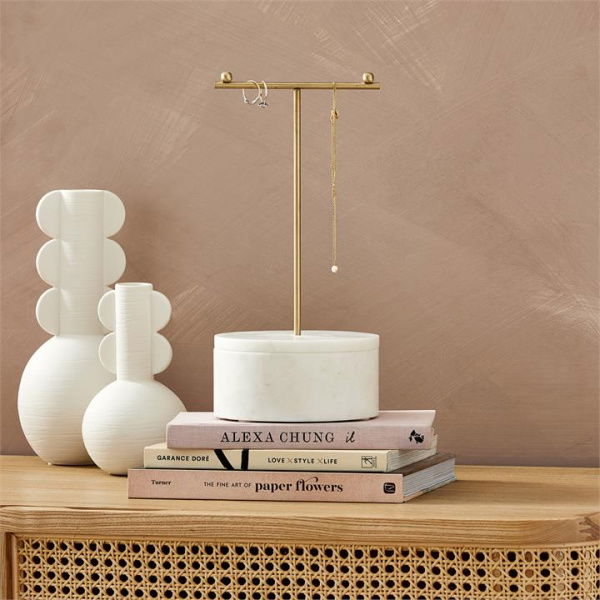 Adairs White & Gold Marble Round Jewellery Stand