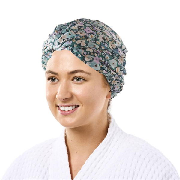 Adairs Meadow Floral Printed Shower Cap - Green (Green Shower Cap)