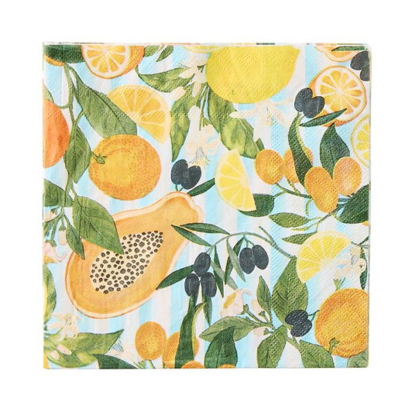 Adairs Mediterranean La Fruitta Paper Napkins Pack of 40 - Green (Green Napkin)