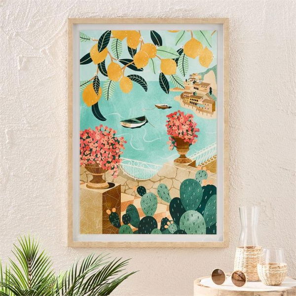 Adairs Natural Wall Art Mediterranean Village La Dolce Vita Canvas Natural