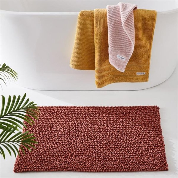 Adairs Red Microplush Bobble Bathmat Clay 50x80cm Bath Mat