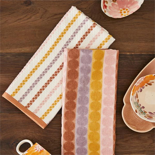 Adairs Mimi Cotton Bamboo Tea Towel 45x70cm Peach Spritz 2pk - Pink (Pink Tea Towels 2 Pack)