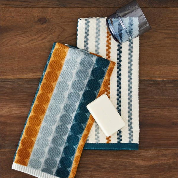 Adairs Teal/Mustard Mimi Cotton Bamboo 45x70cm Tea Towel 2pk Blue