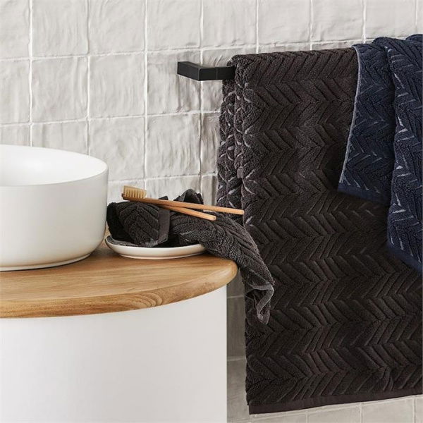 Adairs Black Face Washer Mimosa Textured Towel Charcoal Marle Black