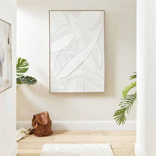 Adairs Moma White Leaves Canvas (White Wall Art)