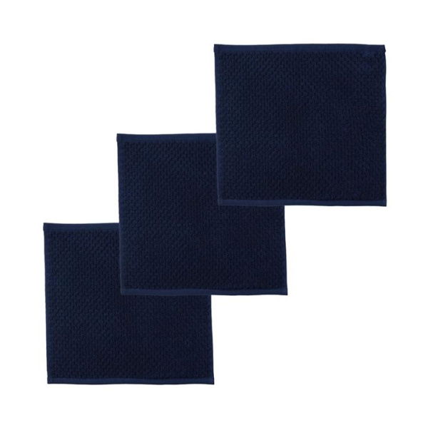 Adairs Morgan Indigo Face Washer Pack of 3 - Blue (Blue Face Washer 3 Pack)