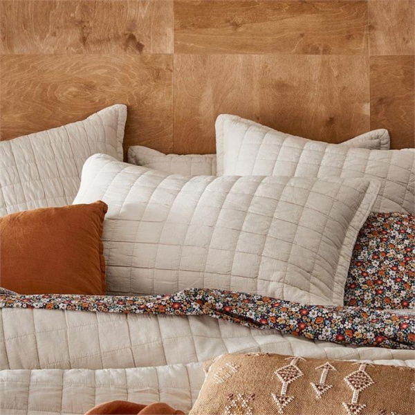 Adairs Natural Standard Pillowcase Pair Mosman Sand Quilted Pillowcase