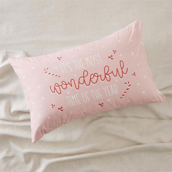 Adairs Pink Pillowcase Most Wonderful Time Christmas Text Pillowcase Pink