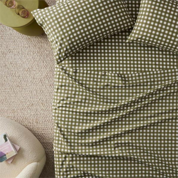 Adairs Multi Check Printed Percale Sheet Set - Green (Green Queen)