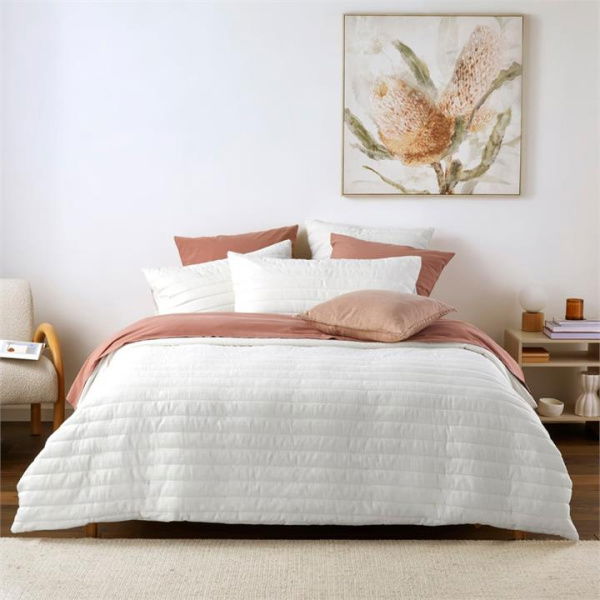 Adairs Nala Cream Quilted Quilt Cover Separates - White (White Double)