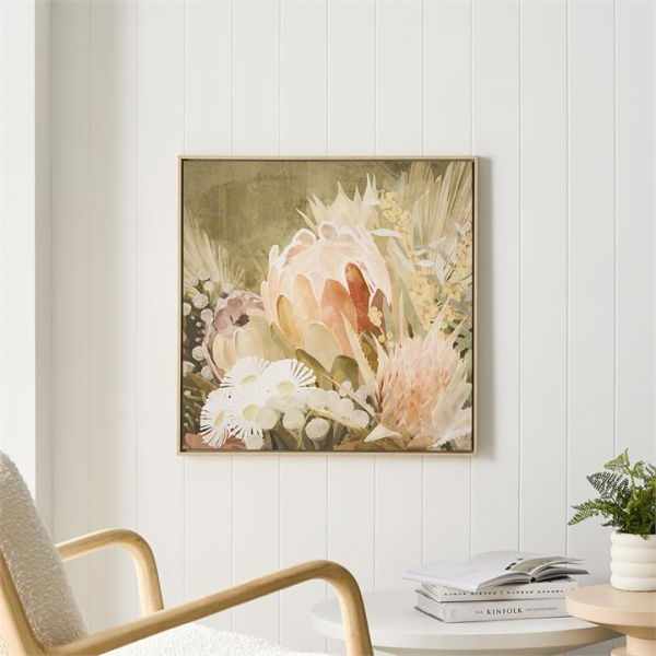 Adairs Pink Wall Art Native Peach Protea Canvas Pink