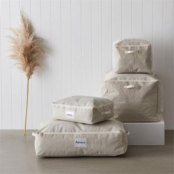 Adairs Natural Natural Gingham Storage Bags Large