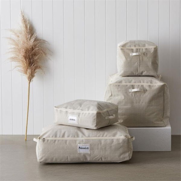 Adairs Natural Medium Natural Gingham Storage Bags