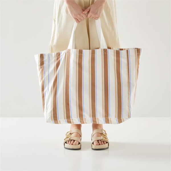 Adairs Natural Beach Bag Natural Stripe Canvas